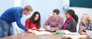 group of college students studying